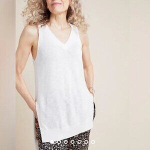 Anthropologie White Desmond Sleeveless Knit Tunic Top Sweater Vest High Low XS